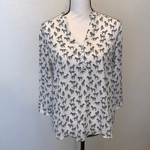 Downeast white zebra print safari 3/4 sleeve blouse